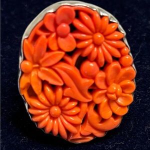Amy Kahn Russell Carved Coral and Sterling Silver Ring